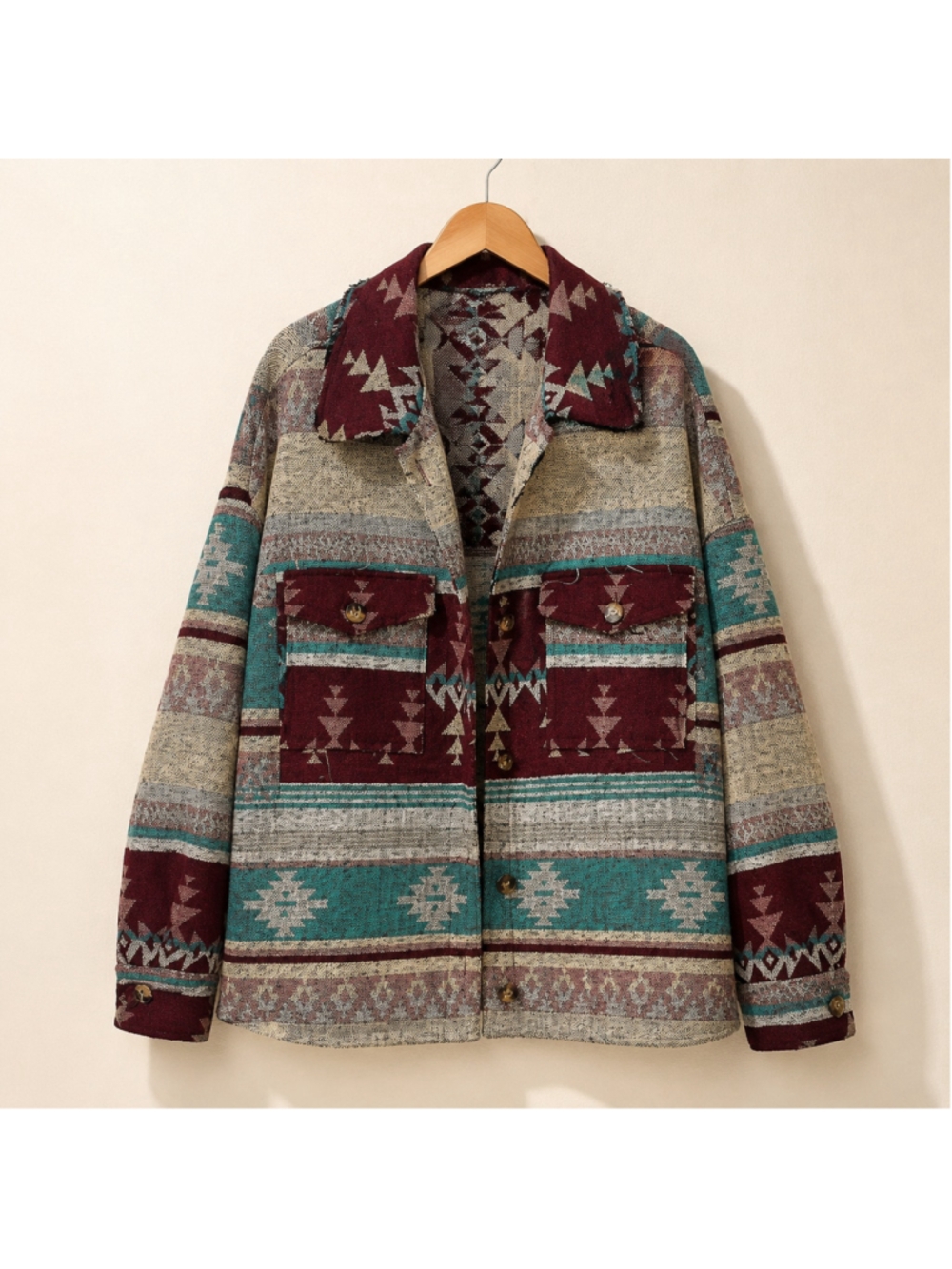 New In Southwestern Aztec Oversized Shacket Jacket M